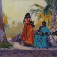 India_Waiting for the boat,backwaters, Kerala 20 x 16